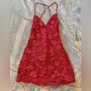Burgundy Embroidered Floral Dress